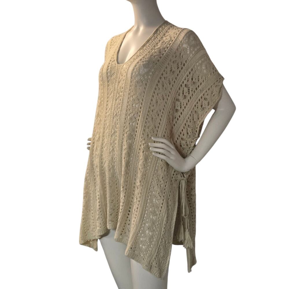 Boho Crochet Cover Up Top Tunic Cream Sheer Lace Beach Resort Festival Hippie XL